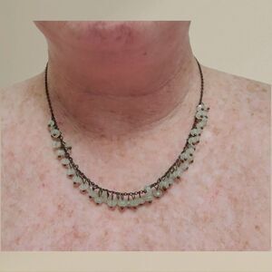 Vintage BR Design Co Brass Rhodium and glass beads Milky Green 20" Claw Closure